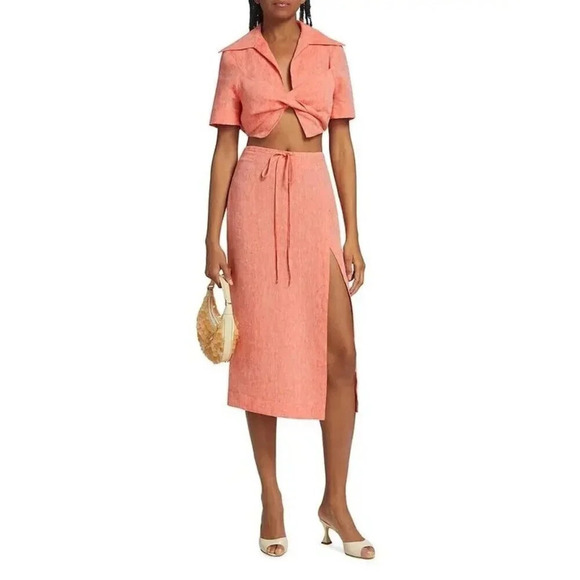 Matthew Burch Drawstring Midi Skirt in Red 1 Womens Linen - Picture 5 of 16